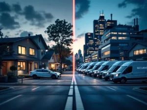 Vergelijking van lokaal beveiligingskantoor met één patrouillevoertuig en groot hoofdkantoor met meerdere voertuigen